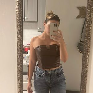 Brown Faux Leather Top